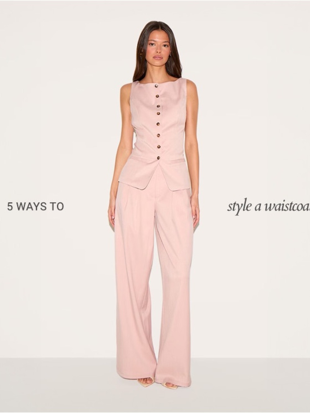 PLT Sleeveless Waistcoat and Wide-Leg Pants Set - Blush Pink